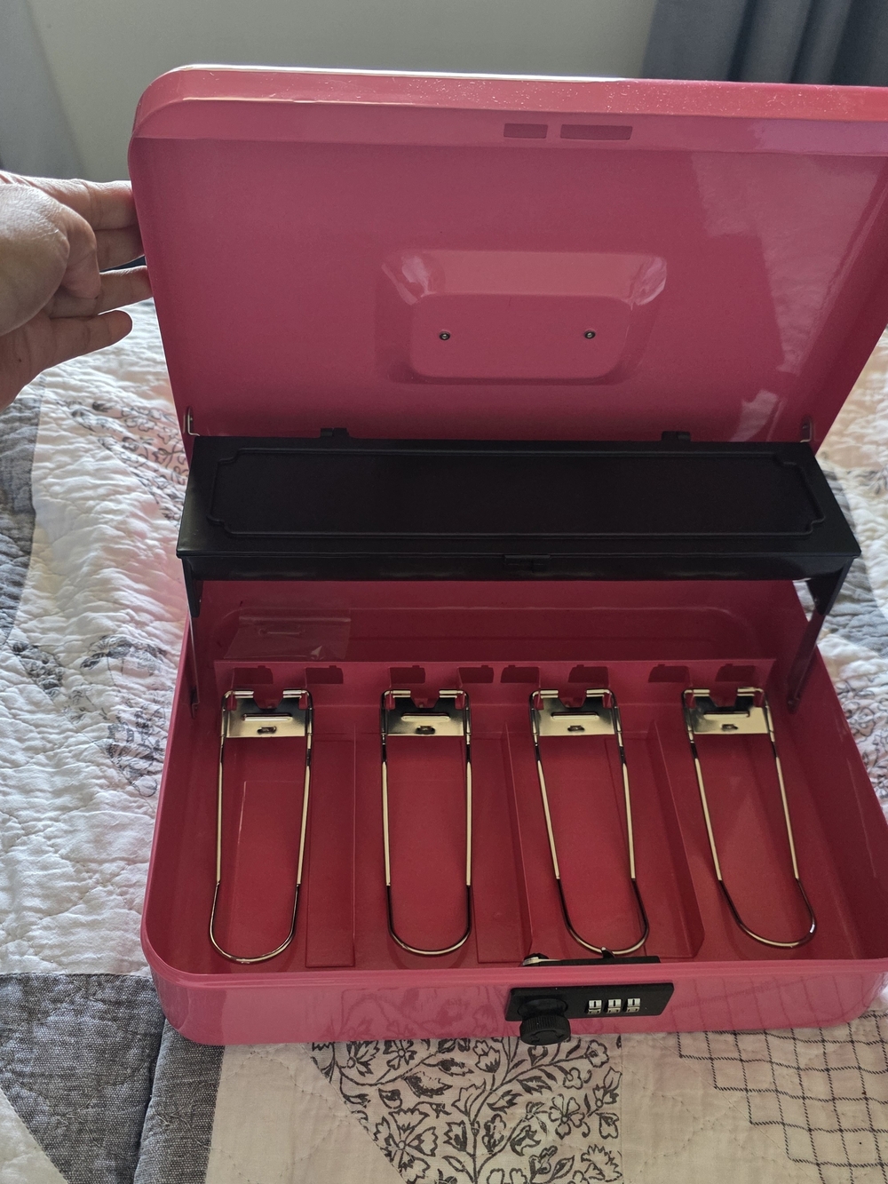Pink Secure Cash Box with Removable Tray